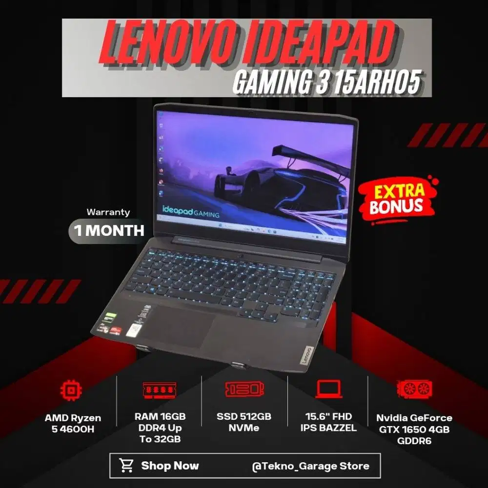 LENOVO IDEAPAD GAMING 3 15AR05 RYZEN 5 4600H RAM 16GB/512GB GTX 1650