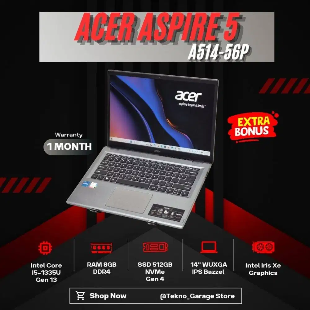 ACER ASPIRE 5 A514-56P CORE I5-1335U RAM 8GB SSD 512GB 14INCI WUXGA IP