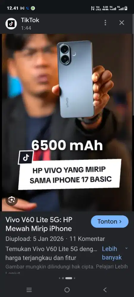 Jual HP bekas Vivo V60 Lite 5G Ram 12+12G 512G