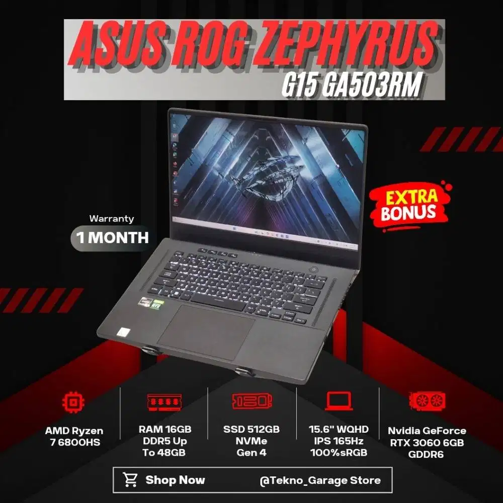 GAMING ASUS ROG ZEPHYRUS G15 GA503RM RYZEN 7 6800HS RAM 16GB/512GB