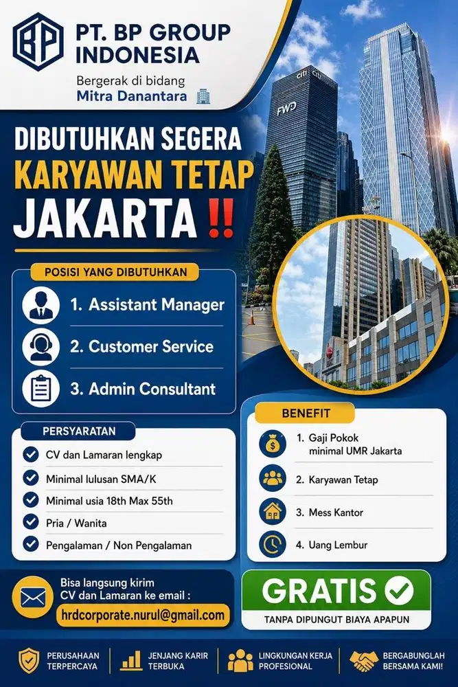 DIBUTUHKAN SEGERA KARYAWAN TETAP JAKARTA !!!