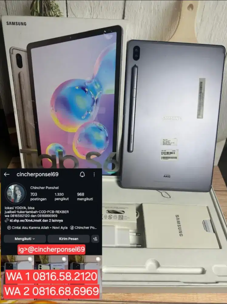 Jual tab Samsung tab s6 6/128 fullset original istimewa plus spen