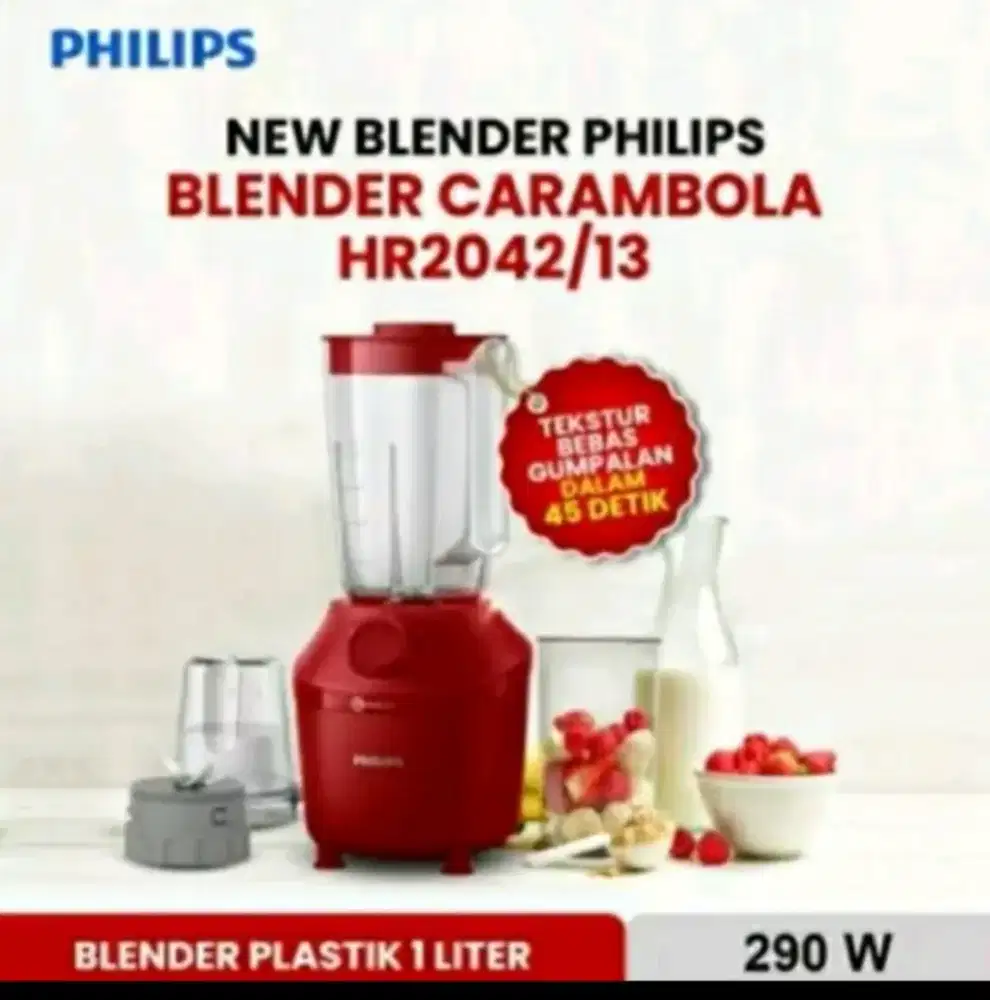 Blender Philips 1 Liter Plastik / Mika HR 2042 Ready warna merah