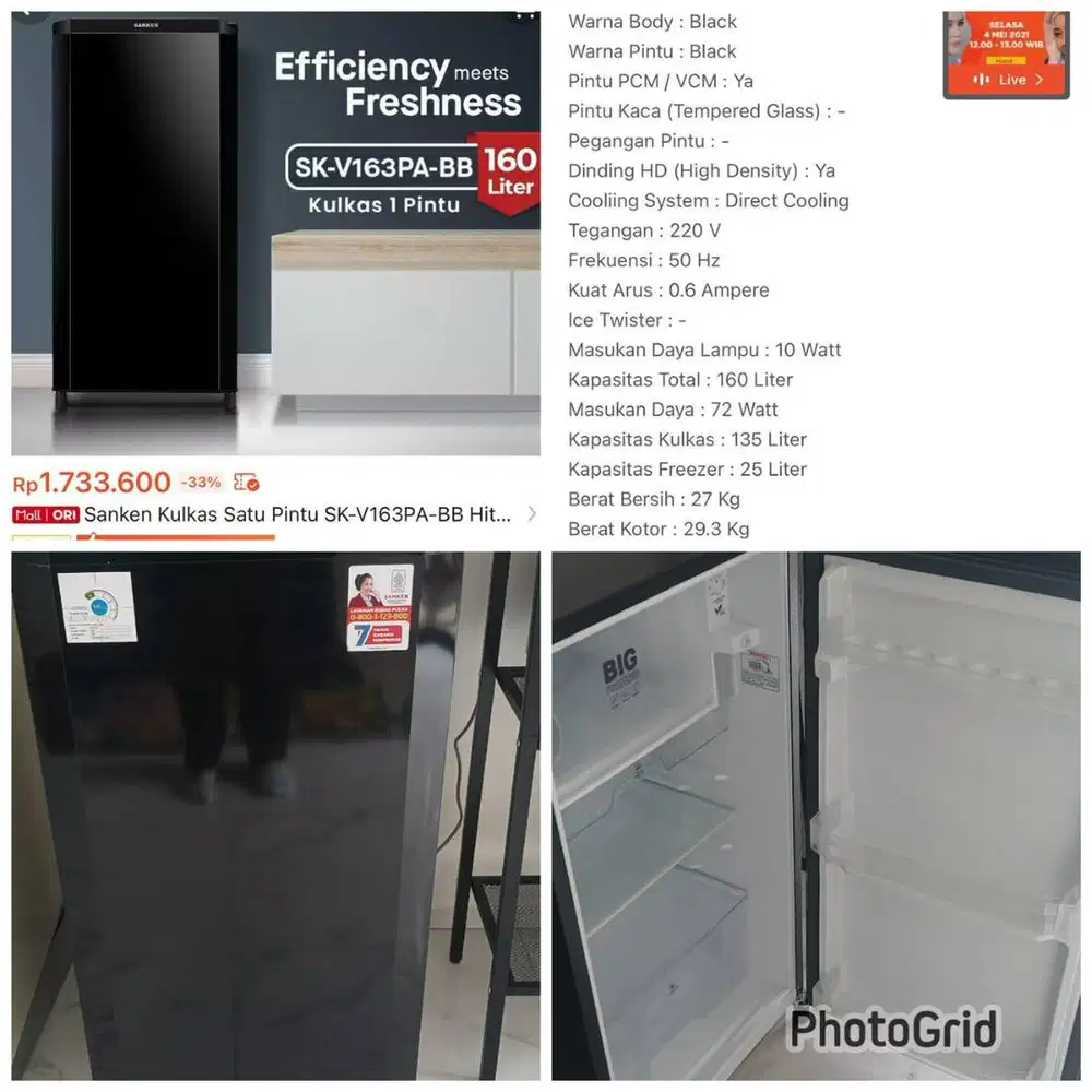 Dijual Kulkas Sanken Pemakaian 6 bulan