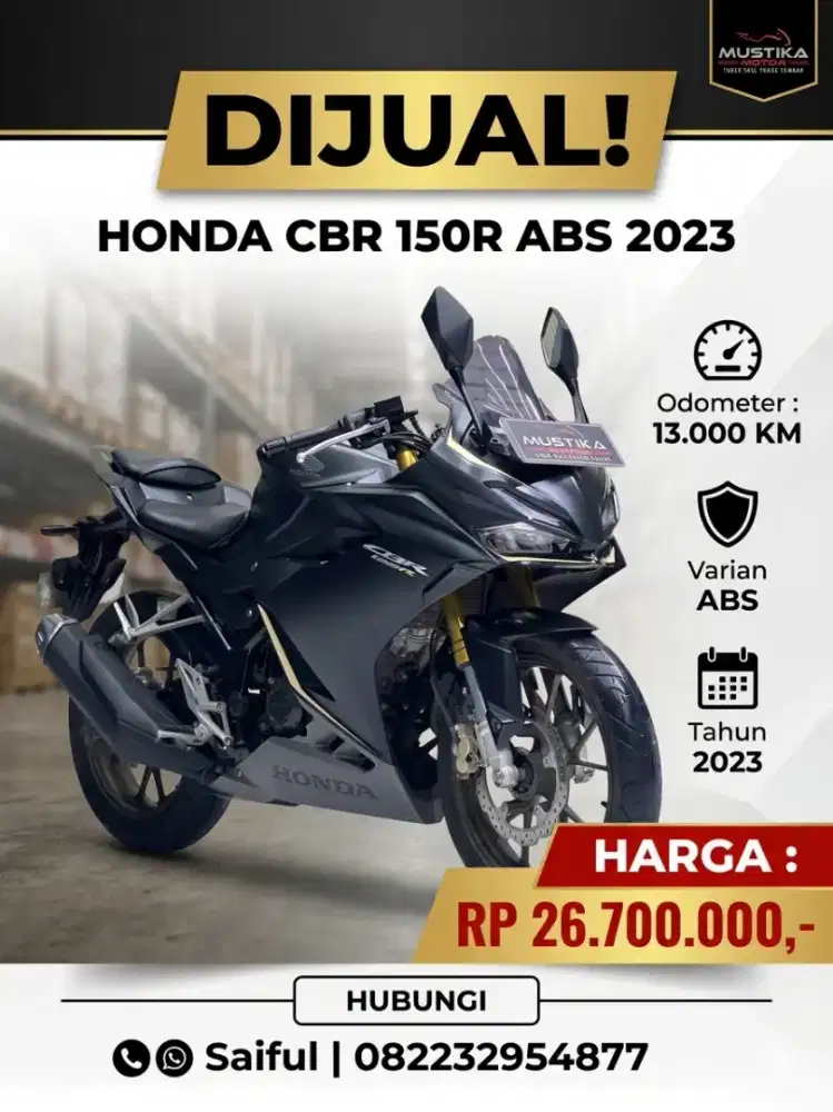 Perfect Condition!!Honda CBR 150R ABS 2023 Black Plat Jatim-Mustika