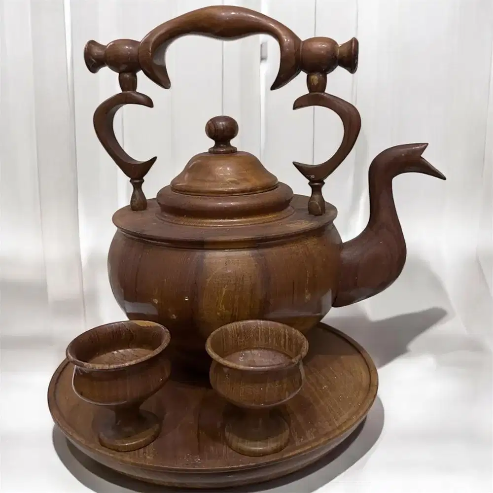 Vintage Hiasan 1 set Teko Kayu Jati