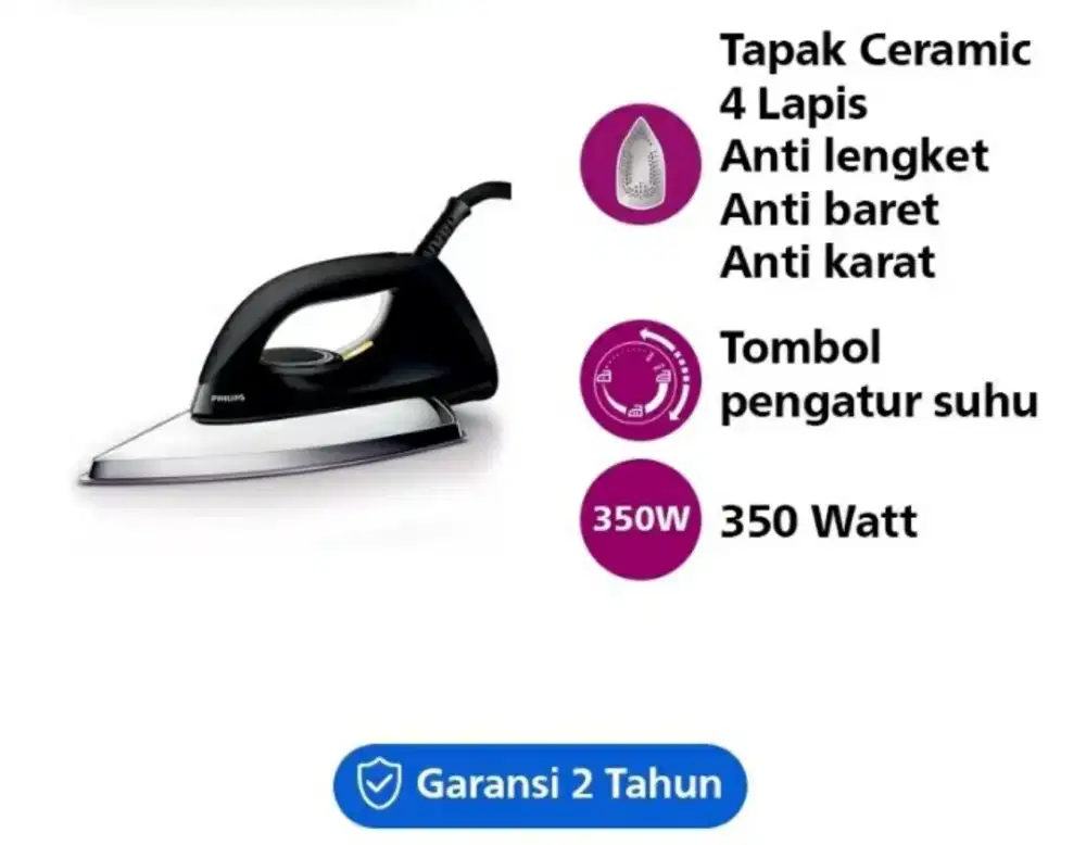 Setrika Philips HD 1173 / HD1173 ceramic warna hitam hijau & pink ori