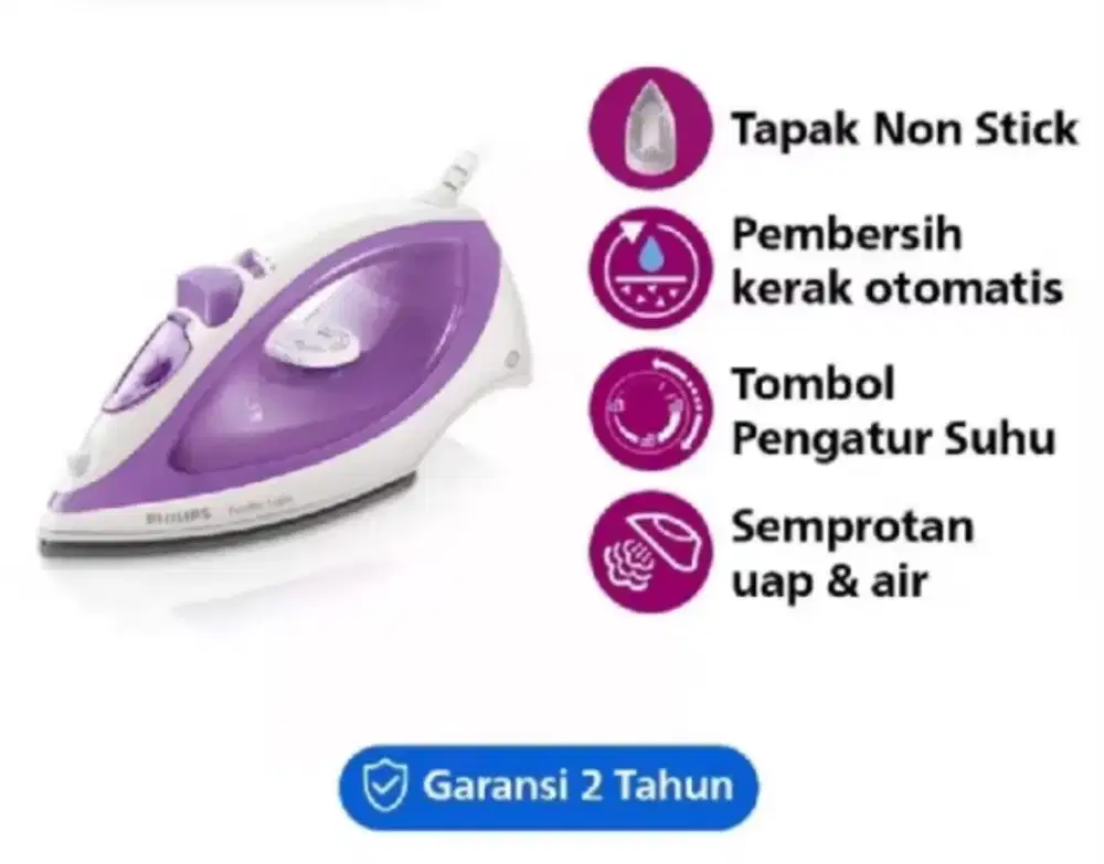 Setrika Philips uap philips GC 1418 daya 400 watt warna ungu Original