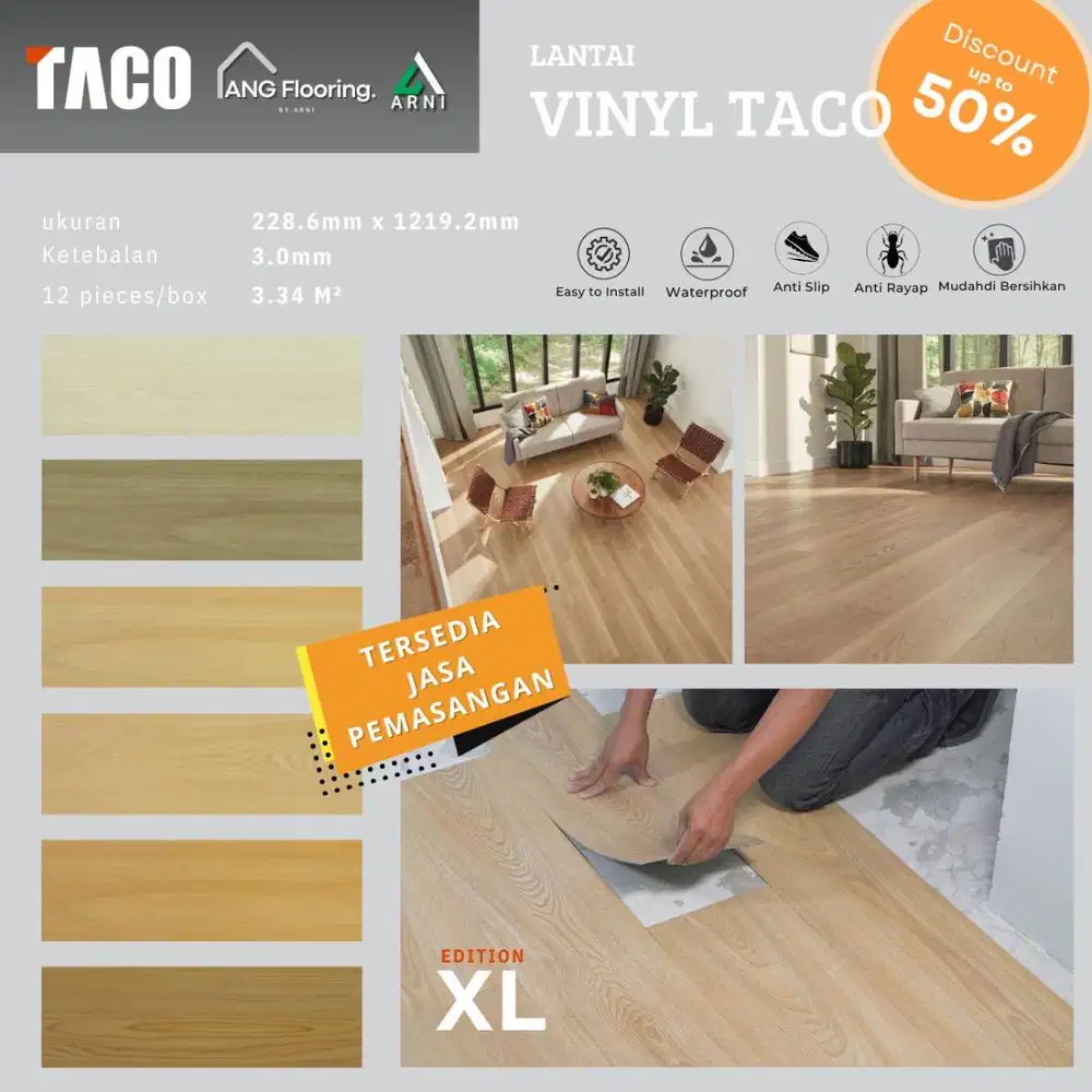 Lantai Vinyl TACO Jumbo Perform 300 XL 3mm 228x1219 | Vinyl Motif Kayu
