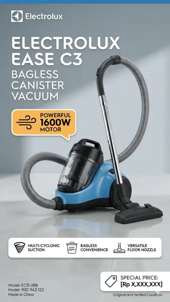 Vacuum Cleaner Electrolux Ease C3 EC31-2BB 1600W - (Preloved/Second)