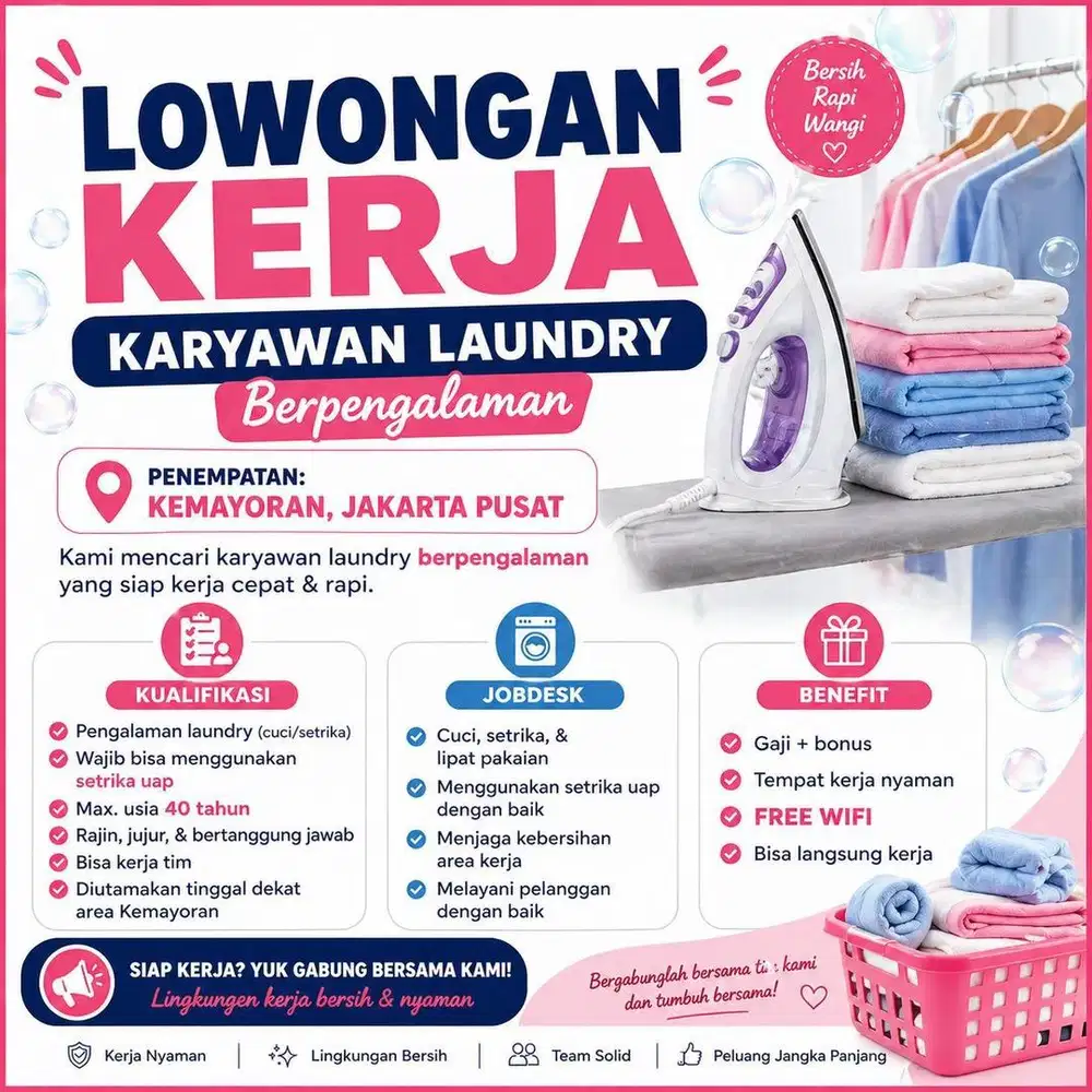 LOWONGAN KARYAWAN LAUNDRY BERPENGALAMAN