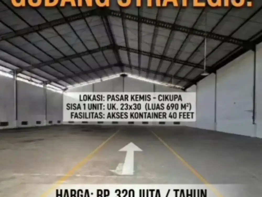 Disewakan Gudang Siap Pakai Lokasi Pasar Kemis Tangerang