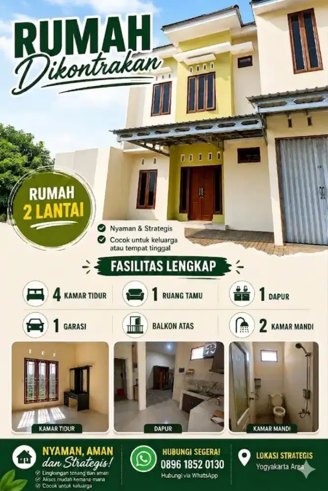 disewakan rumah 2 lantai area yogya lokasi strategis l 4 kt l 2 km