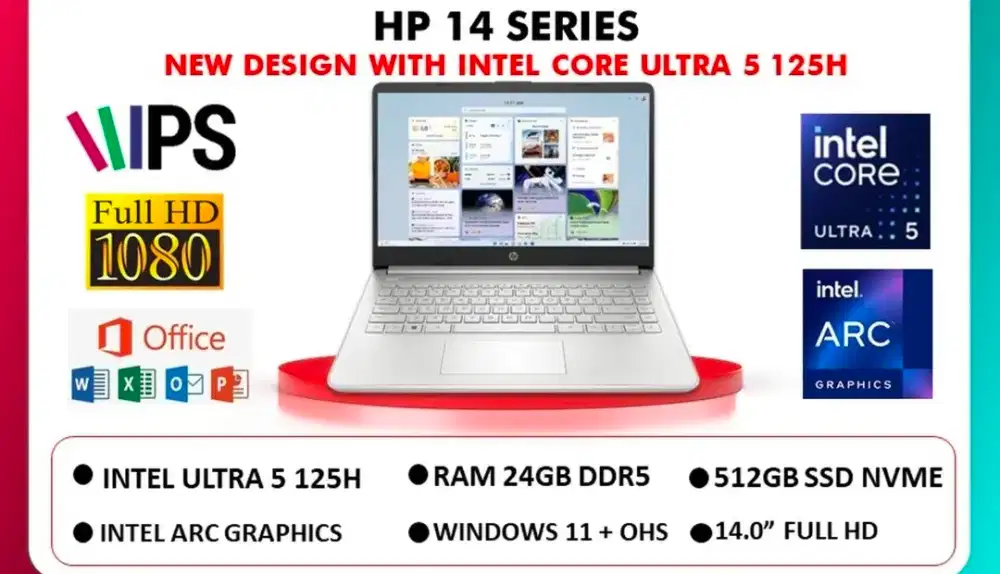 Hp 14 Intel Core Ultra 5 125H RAM 24gb SSD 512gb Win11+Ohs+M365B 14.0