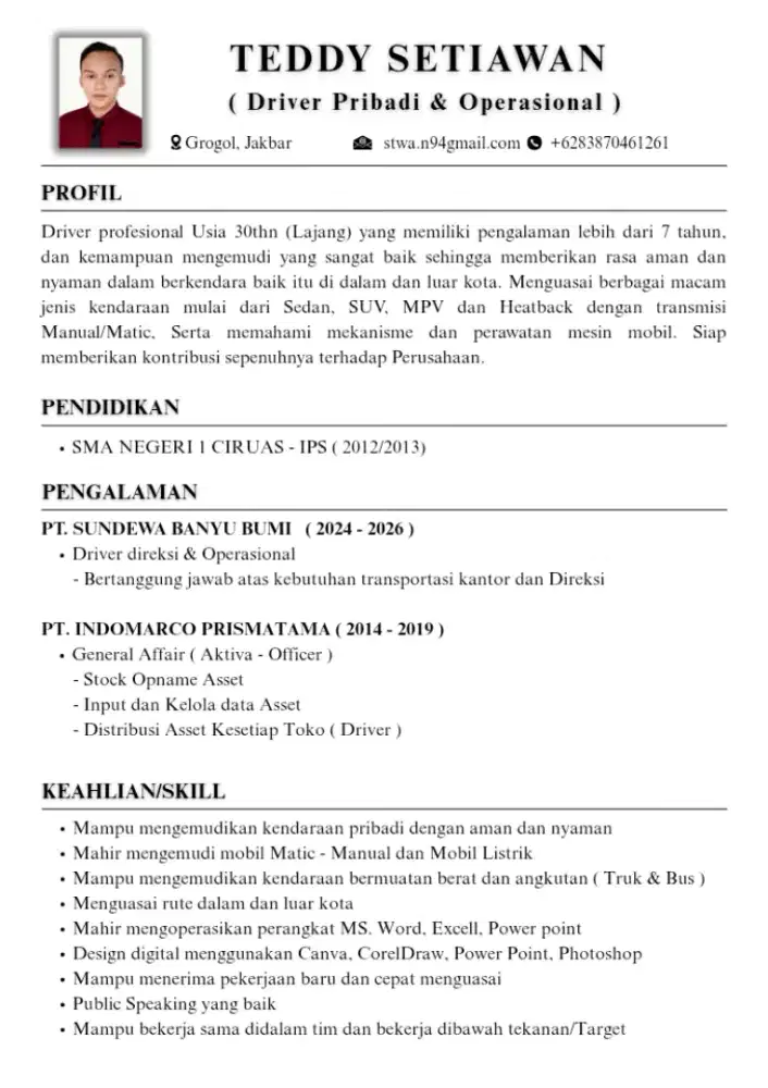 DRIVER PRIBADI & OPERASIONAL
