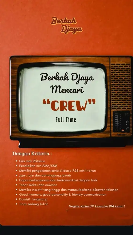 Dibutuhkan Kasir dan Crew