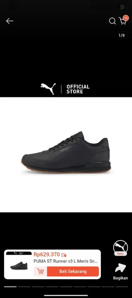 sepatu hitam PUMA ST Runner v3 L