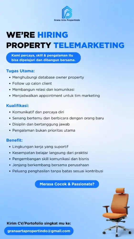 Dibuka Posisi Telemarketing di bidang Properti