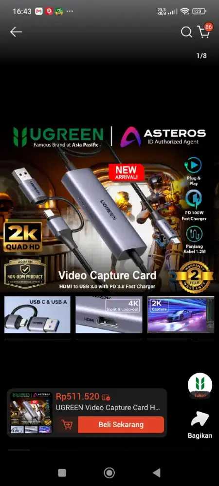 UGreen 15389 Video Capture Card
HDMI To Usb 3.0/Usb C 2K