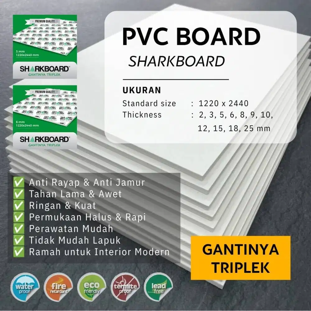 PVC Board Sharkboard Lembaran 1220x2440 | Multiplek PVC Anti Air Tahan