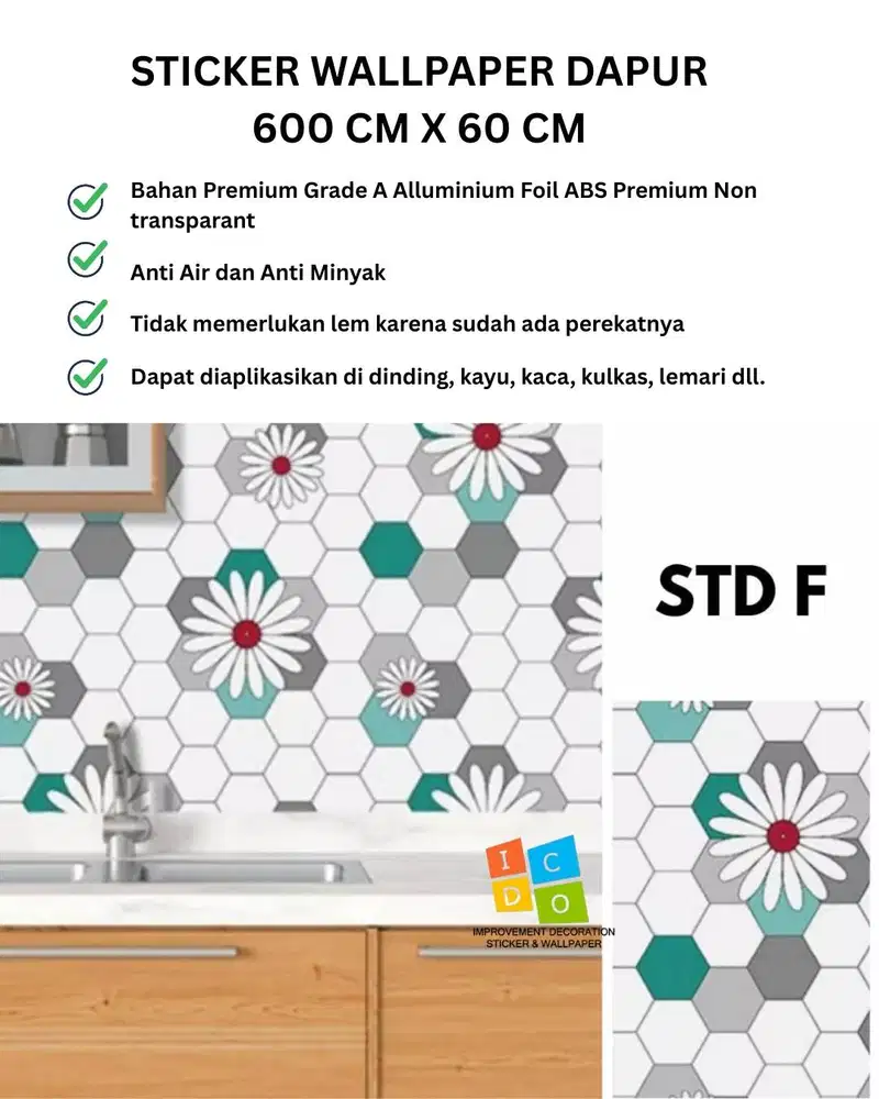 Wallpaper Stiker Dapur & Kamar Mandi uk. 60cmx6m / Anti Air Minyak Api
