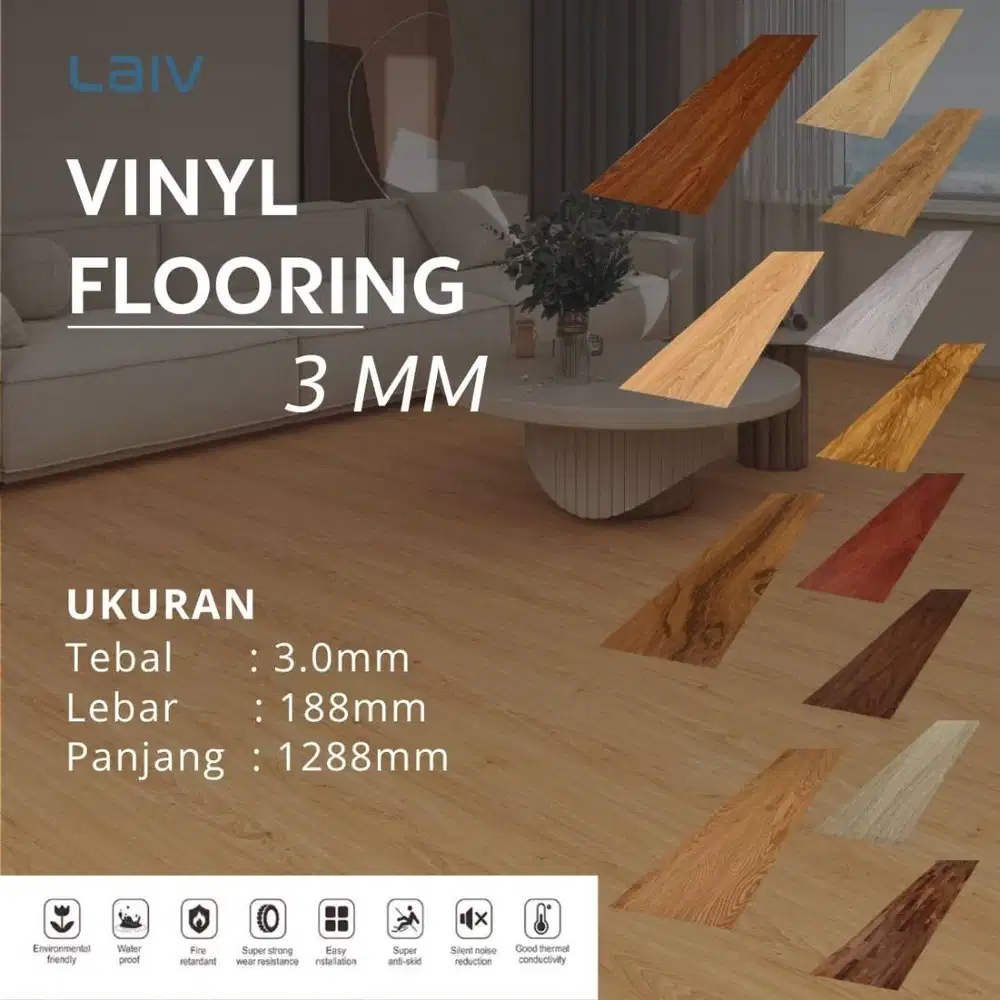 Vinyl Flooring 3mm Motif Kayu 1288x188 mm | Lantai Vinyl Anti Air