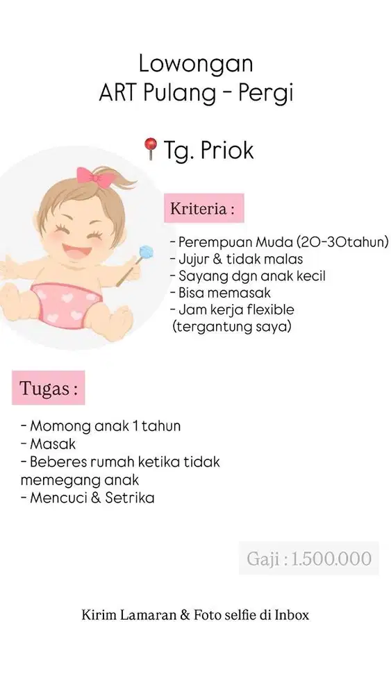 dicari ART PP - Tg. Priok Jakarta Utara