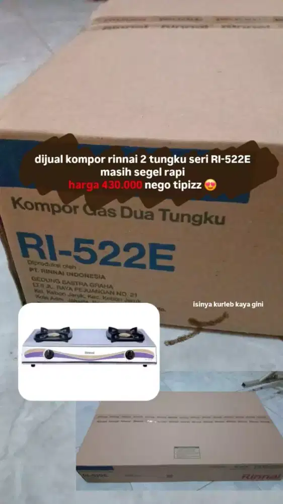 Kompor Gas Rinnai 2 Tungku Seri R-522E Masih Segel Rapi