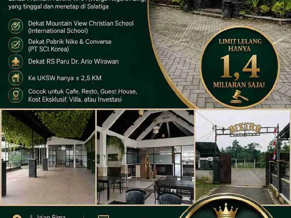Termurah Se kota SALATIGA,Ex Cafe dan Resto terkenal di Salatiga dilelang cuma 1,4 M an saja,Investor wajib merapat sebelum menyesal,