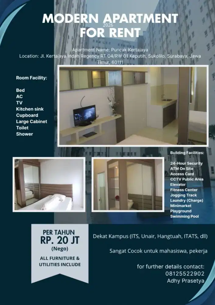 Disewakan Apartment Studio Furnished