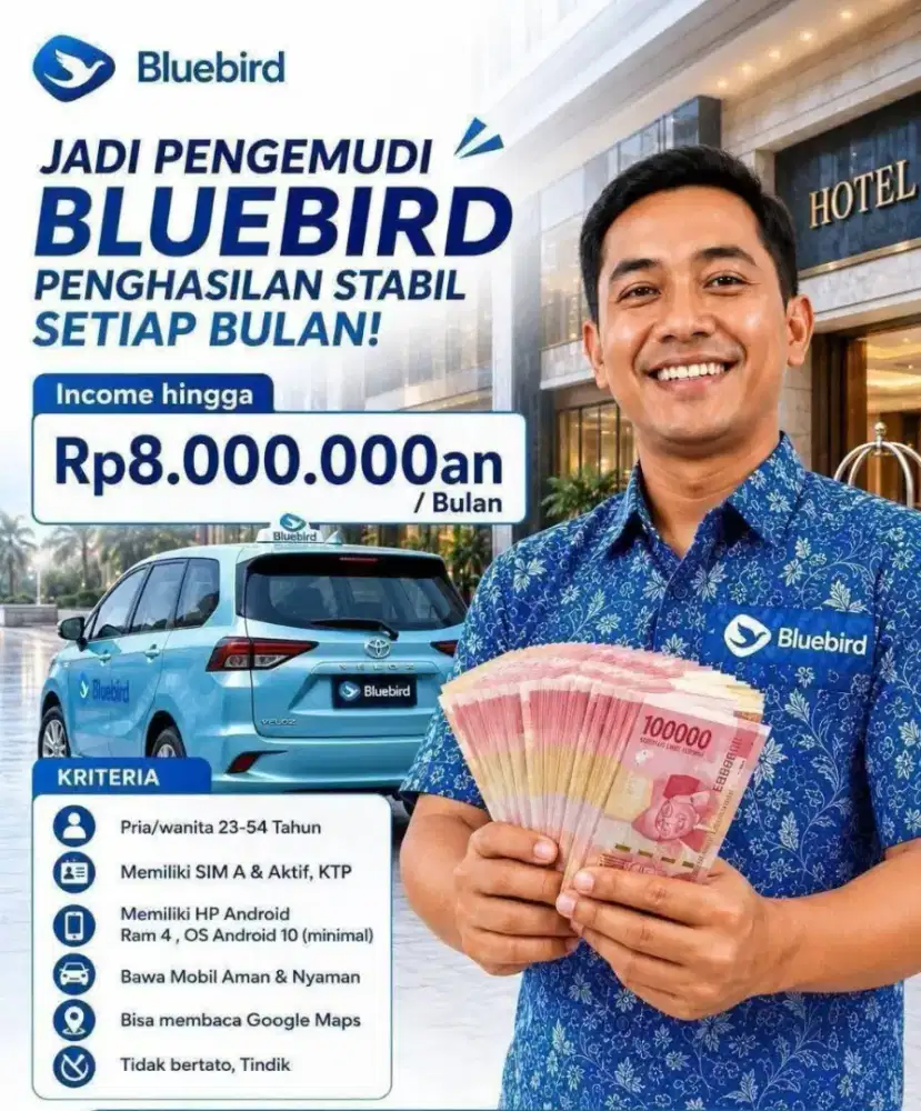 Lowongan kerja driver/pengemudi taksi Bluebird pool Garuda Kemayoran