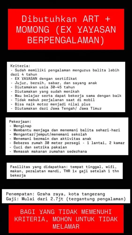 LOWONGAN ART MOMONG SERABUTAN EX YAYASAN