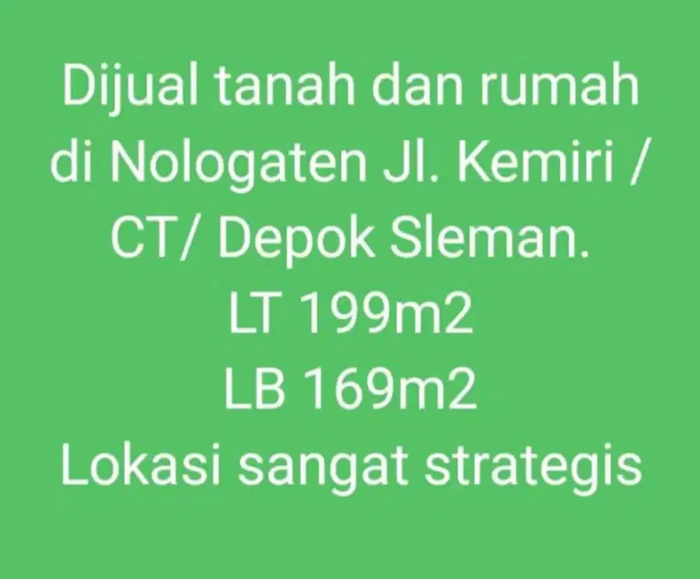 Rumah Nologaten , 3 KT , 2 KM , ruang makan , ruang tamu , dapur , dll