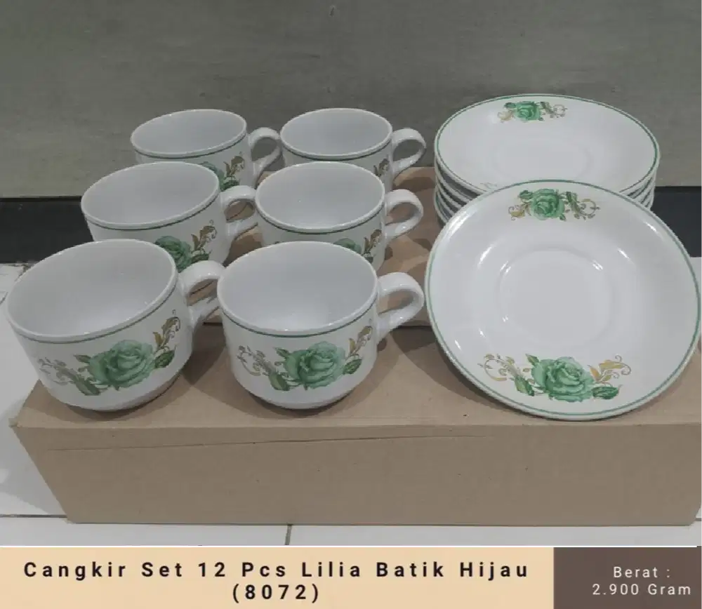 Cangkir Set 12 Pcs Lilia Batik Hijau (8072)