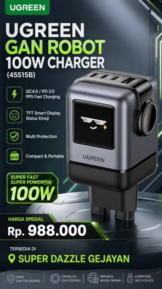 UGREEN UNO ROBOT GAN CHARGER 100W (45515B)