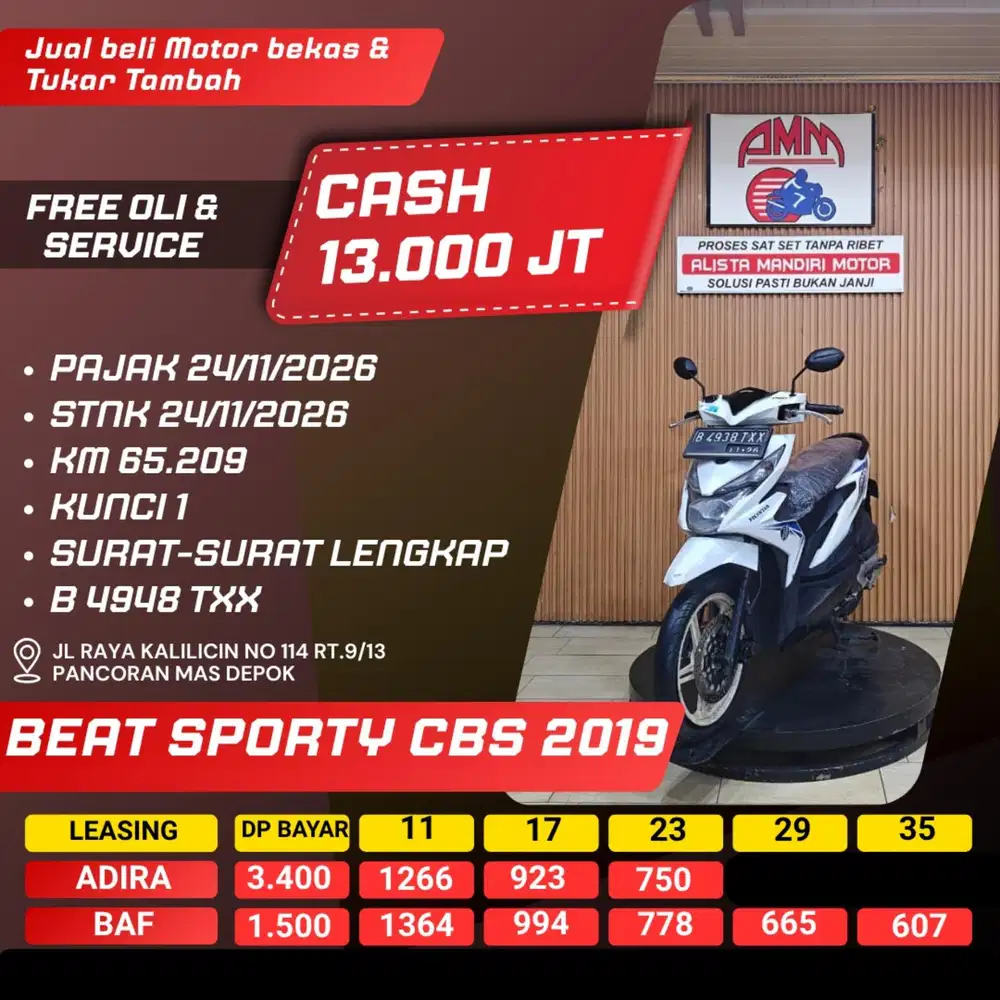 BEAT SPORTY CBS 2019 PAJAK HIDUP CASH / KREDIT ALISTA