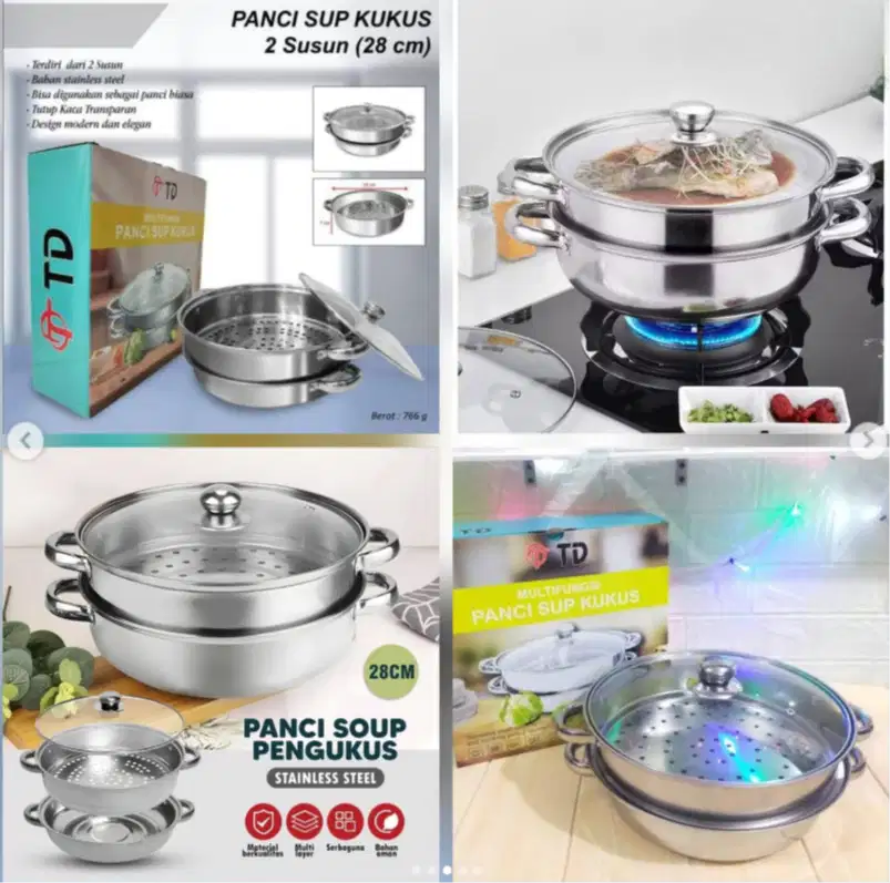 Panci Sup Kukus 28 Cm 2 Susun Multifungsi TD
