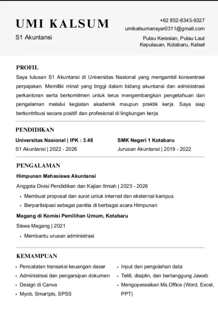 Fresh Graduate Accounting/ Finance/ Admin Staf