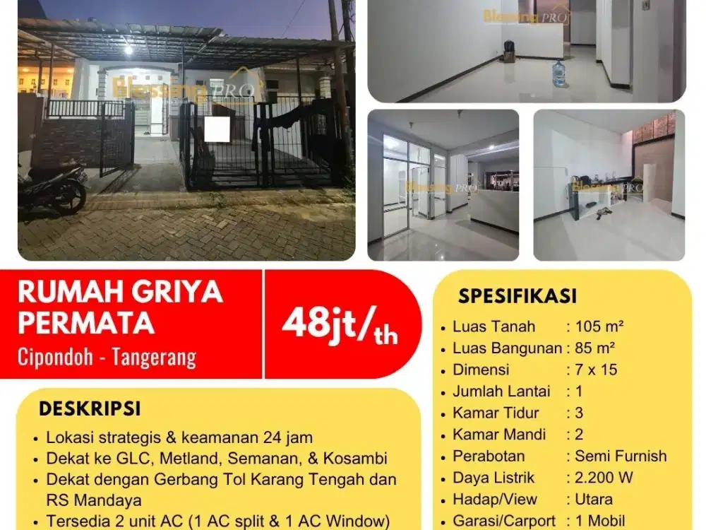 Disewakan Rumah Siap Huni Di Griya Permata Cipondoh