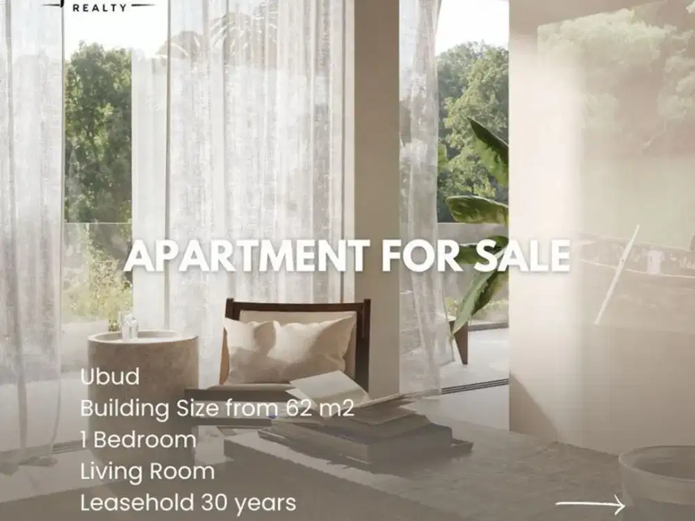 1 Bedroom Apartment For 30 Year Leasehold In Ubud, Gianyar Area - Thumbnail 2