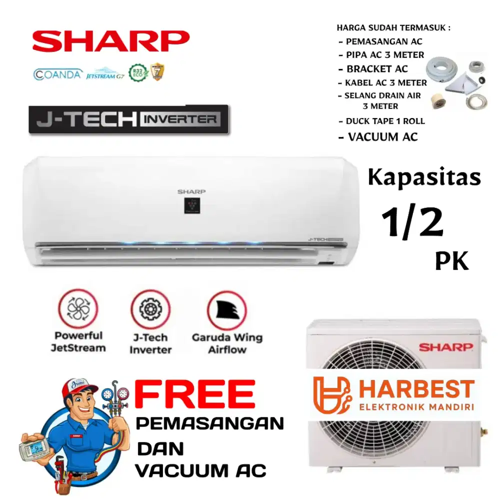 SHARP AC Split 1/2PK J-TECH INVERTER R32 AH-X6BEY Turbo Cool AutoClean