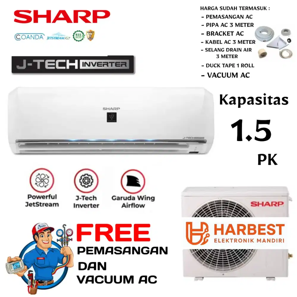 SHARP AC 1.5 PK J-TECH INVERTER R32 AH-X13BEY Turbo Cool Auto Clean