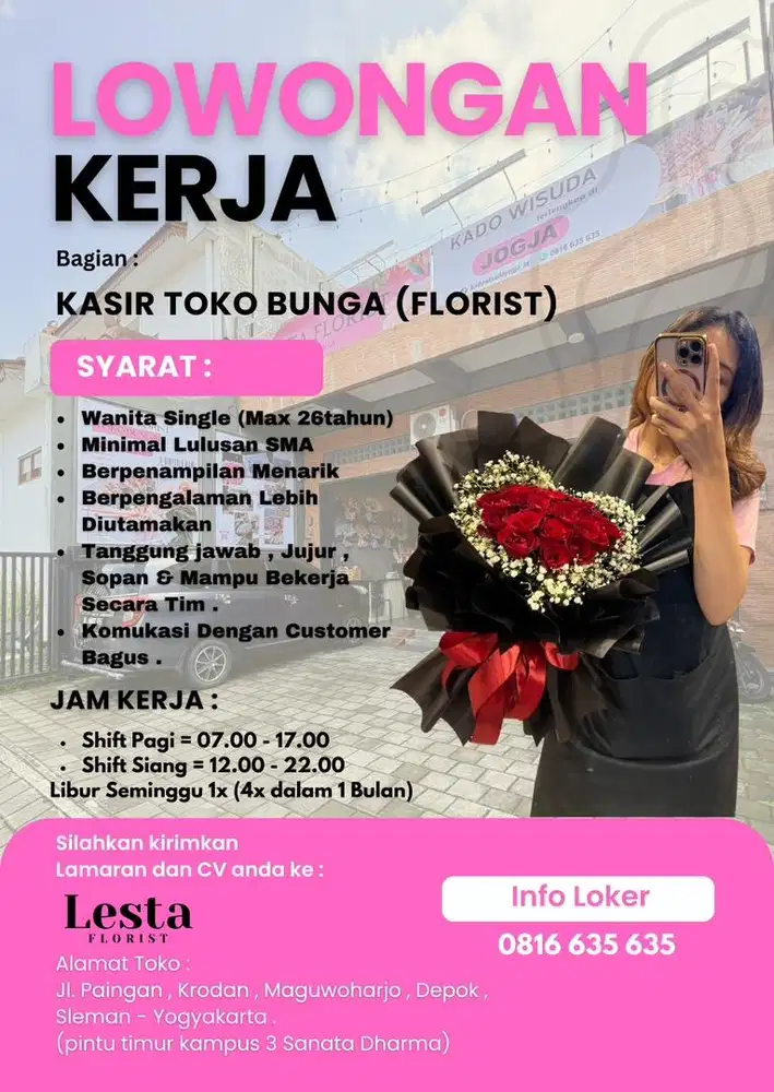 Loker Lowongan Kerja Kasir Toko Bunga Florist Wanita