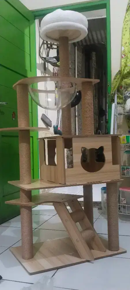 Rumah mainan kucing tingkat kayu