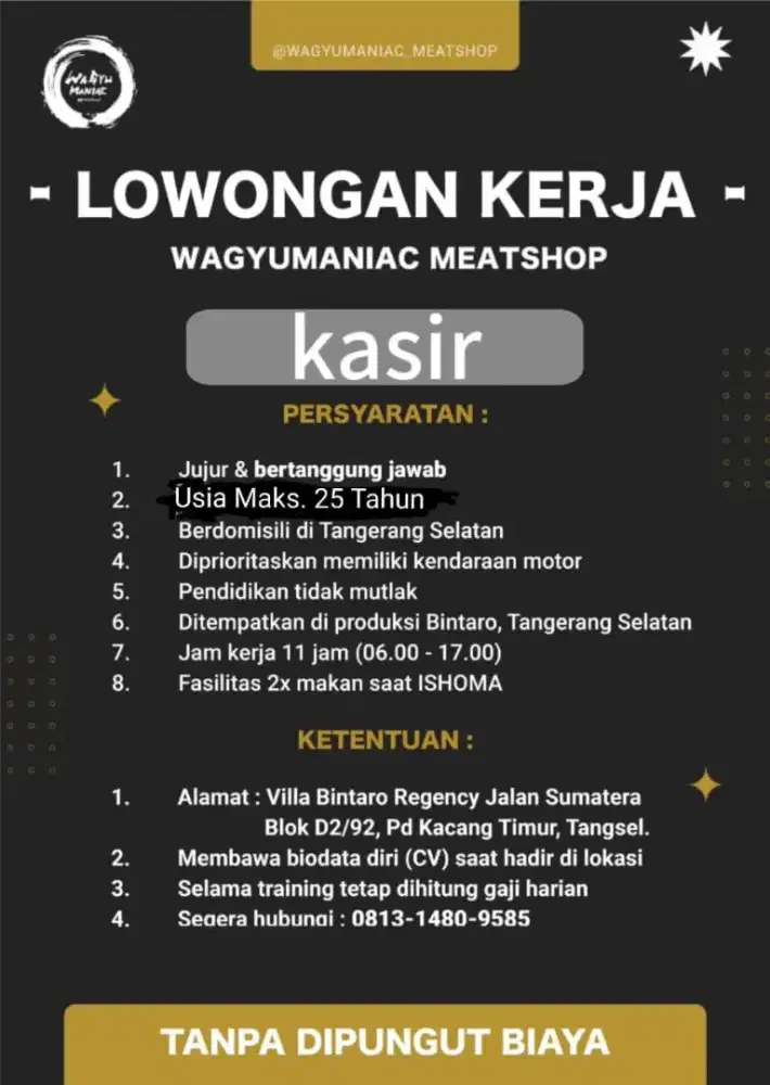 DIBUTUHKAN KASIR