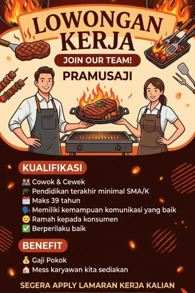 Butuh crew kedai resto grill