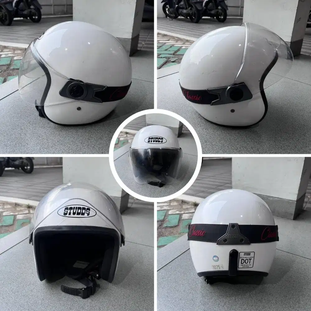 Helm Studds Classic Half Face White Glossy Size XL - Mulus Like New