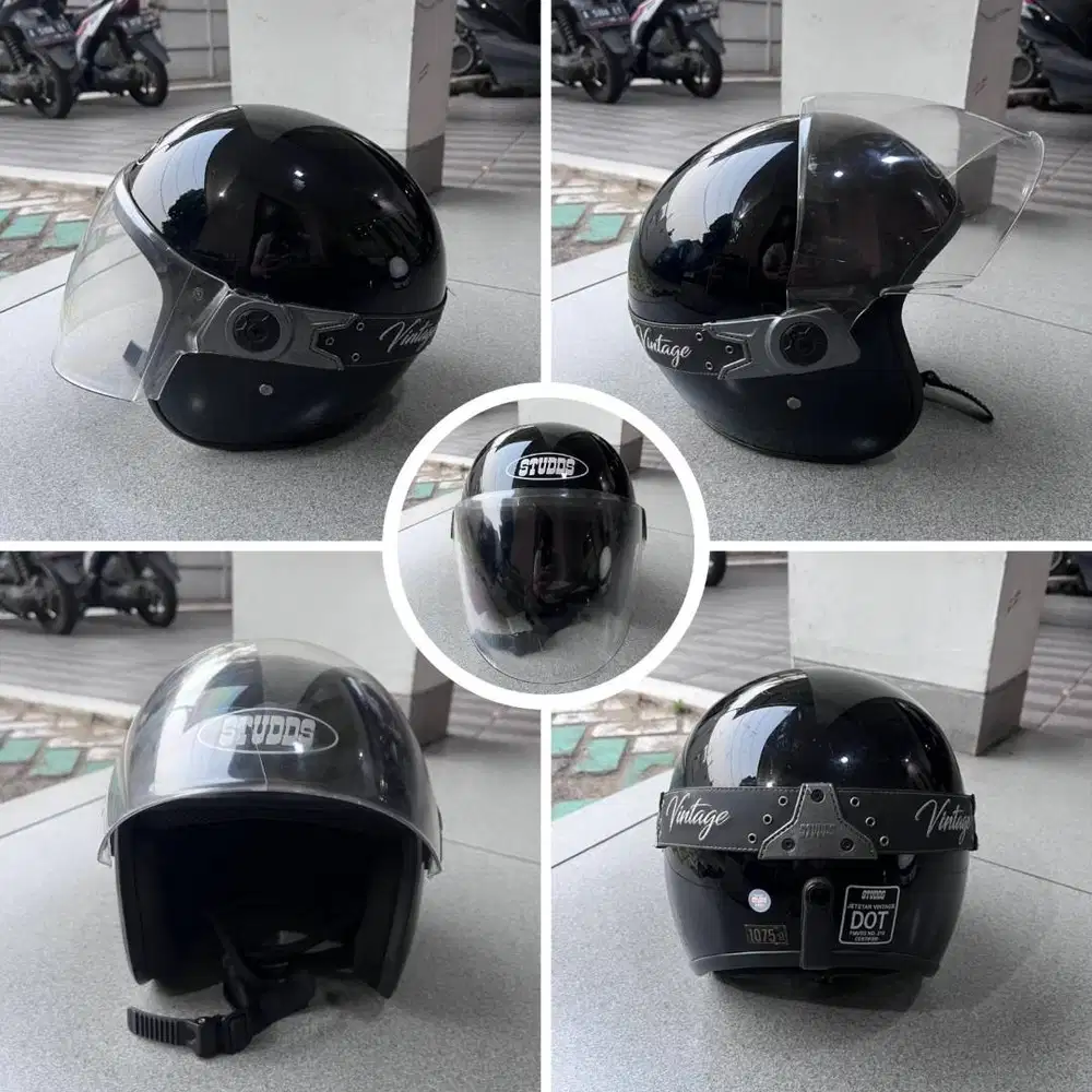 Helm Studds Vintage - Half Face (Hitam / Black Glossy) Size XL - Mulus