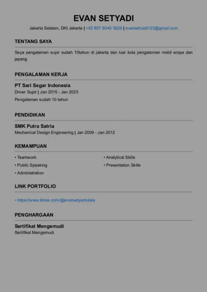 Mencari pekerjaan sebagai supir pribadi