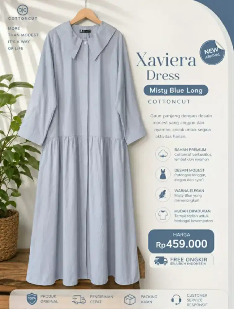 Xaviera Dress Misty Blue Long New